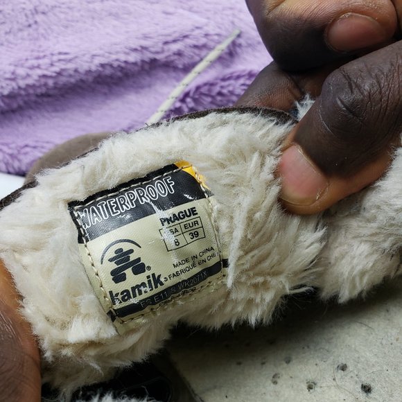 WATERPROOF, CALF LEATHER+SHERPA FUR LINED Taupe Hiker Snow Boot W39 KAMIK BRAND - Picture 5 of 7